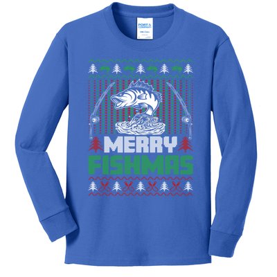 Funny Fishing Christmas Merry Fishmas Fishers Funny Gift Kids Long Sleeve Shirt