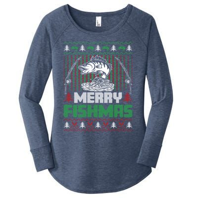 Funny Fishing Christmas Merry Fishmas Fishers Funny Gift Women's Perfect Tri Tunic Long Sleeve Shirt