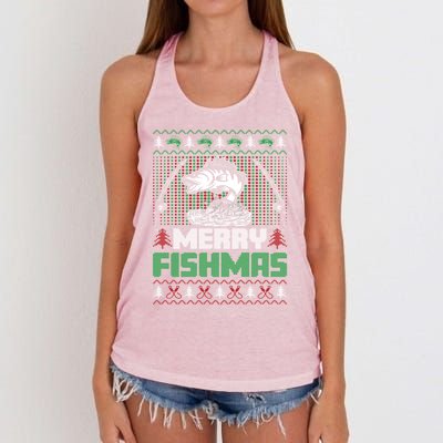 Funny Fishing Christmas Merry Fishmas Fishers Funny Gift Women's Knotted Racerback Tank