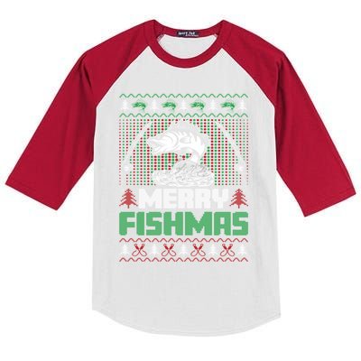 Funny Fishing Christmas Merry Fishmas Fishers Funny Gift Kids Colorblock Raglan Jersey