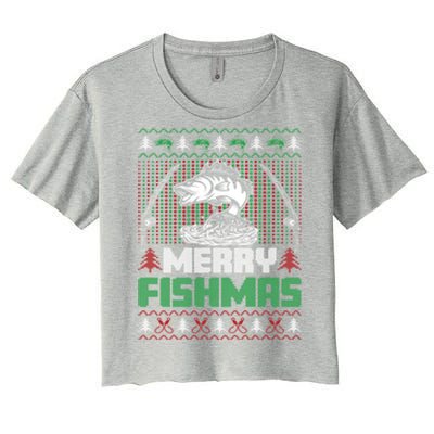 Funny Fishing Christmas Merry Fishmas Fishers Funny Gift Women's Crop Top Tee