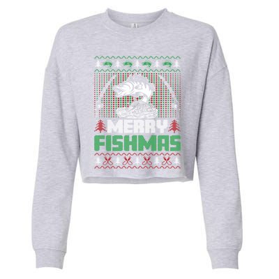 Funny Fishing Christmas Merry Fishmas Fishers Funny Gift Cropped Pullover Crew