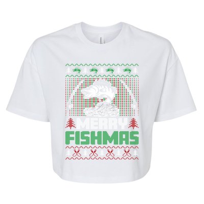 Funny Fishing Christmas Merry Fishmas Fishers Funny Gift Bella+Canvas Jersey Crop Tee