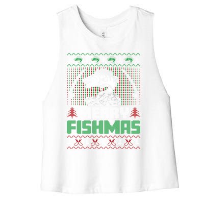 Funny Fishing Christmas Merry Fishmas Fishers Funny Gift Women's Racerback Cropped Tank