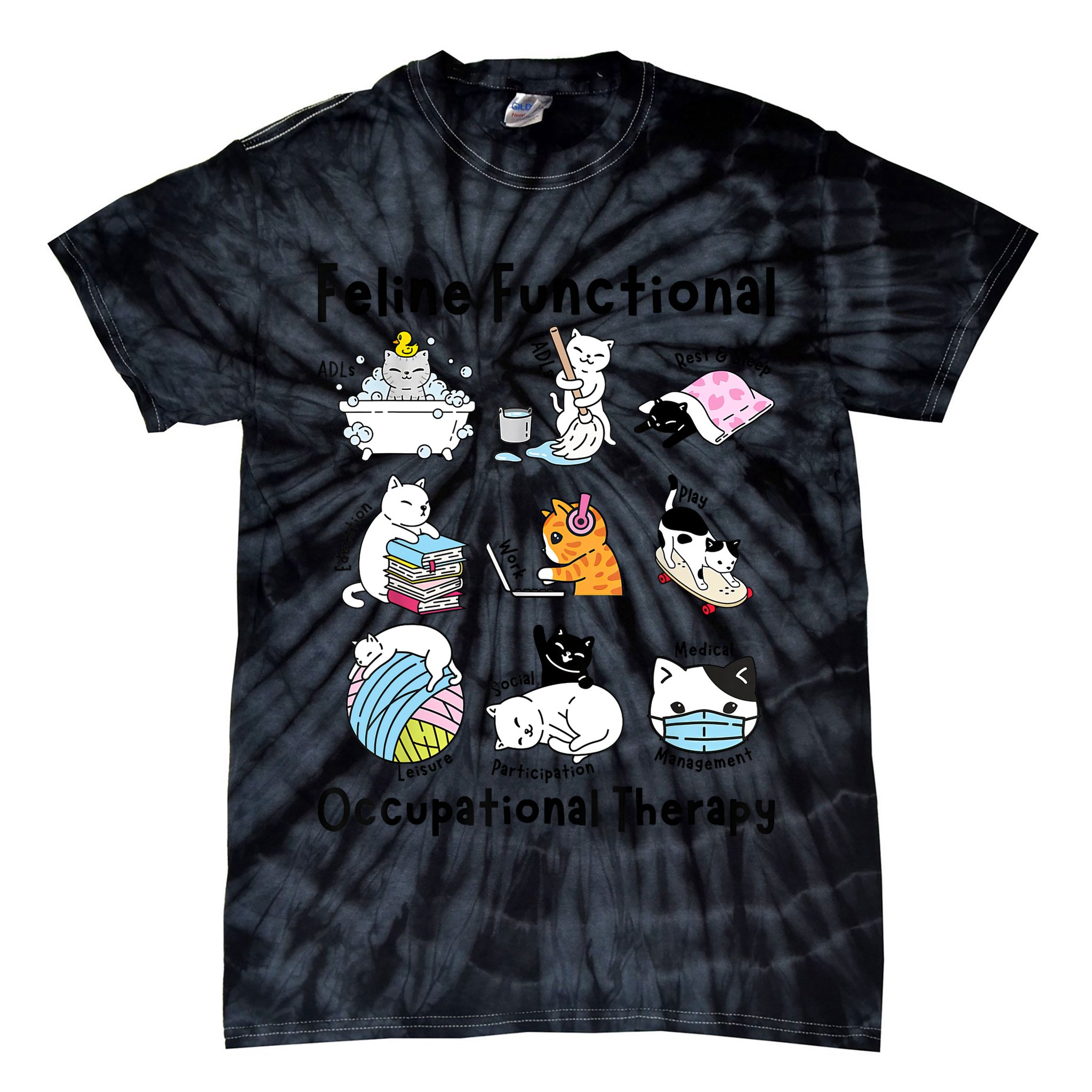 Feline Fun Cat Functional Occupational Therapy OT Therapist  Tie-Dye T-Shirt