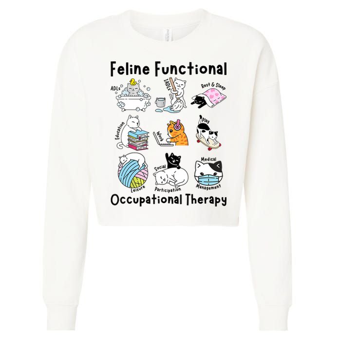 Feline Fun Cat Functional Occupational Therapy OT Therapist  Cropped Pullover Crew