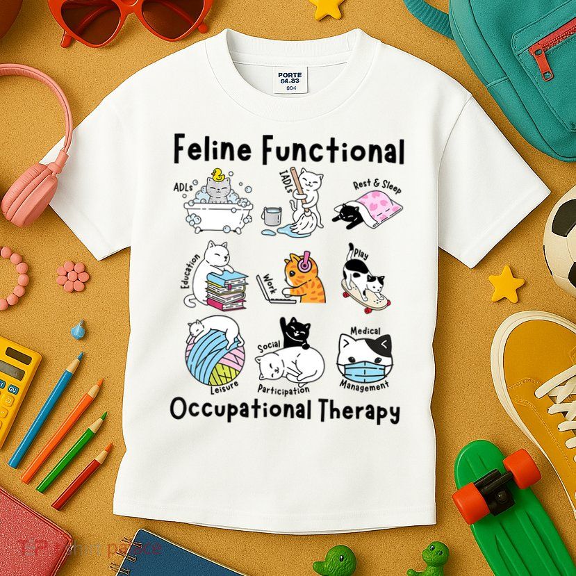 Feline Fun Cat Functional Occupational Therapy OT Therapist  Kids T-Shirt