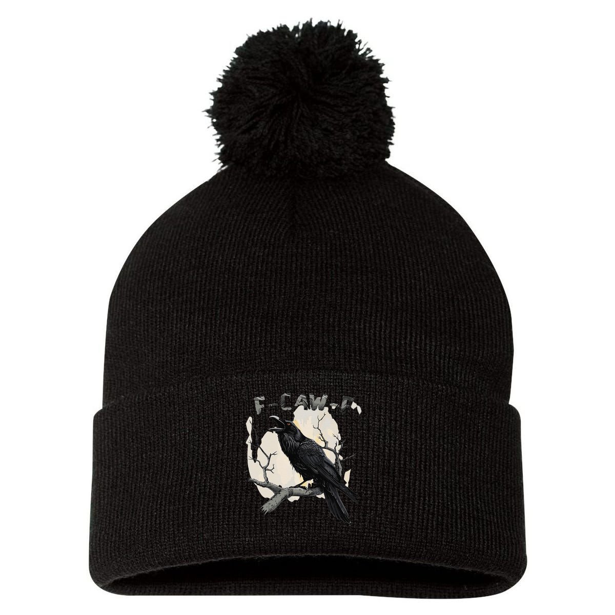 F-Caw-F Pom Pom 12in Knit Beanie