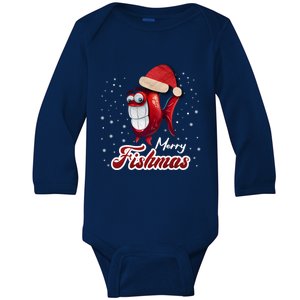 Funny Fishing Christmas Tree Merry Fishmas Gift Baby Long Sleeve Bodysuit