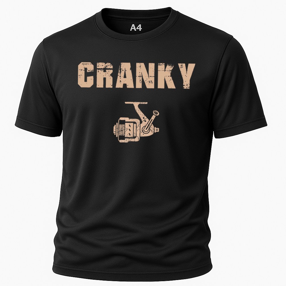 Funny Fishing Cranky Fishing Reel Cooling Performance Crew T-Shirt