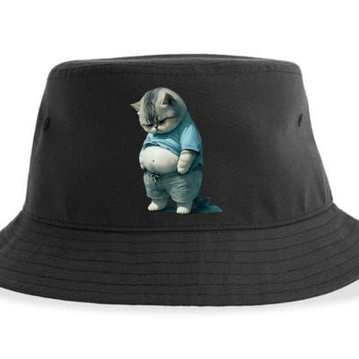 Funny Fat Cat Art Design Fat Kitten Cat Lover Sustainable Bucket Hat