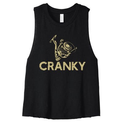 Funny Fishing Cranky Fishing Reel Gits Women's Racerback Cropped Tank