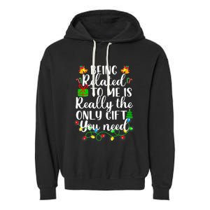 Funny Family Christmas Man Being Related To Me Garment-Dyed Fleece Hoodie