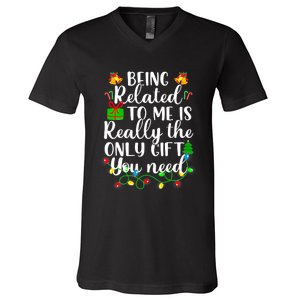 Funny Family Christmas Man Being Related To Me V-Neck T-Shirt