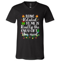 Funny Family Christmas Man Being Related To Me V-Neck T-Shirt