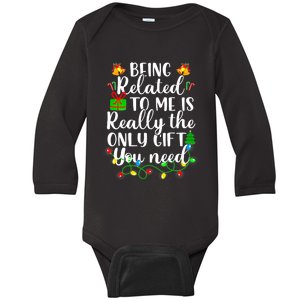 Funny Family Christmas Man Being Related To Me Baby Long Sleeve Bodysuit