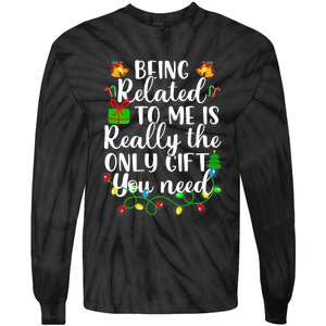 Funny Family Christmas Man Being Related To Me Tie-Dye Long Sleeve Shirt