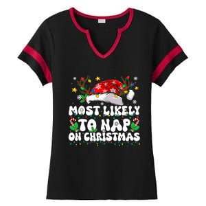 Funny Family Christmas Most Likely To Nap On Christmas Ladies Halftime Notch Neck Tee