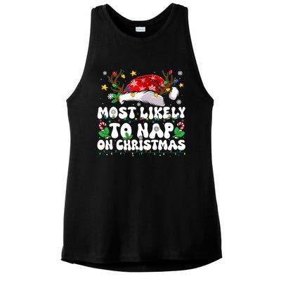 Funny Family Christmas Most Likely To Nap On Christmas Ladies PosiCharge Tri-Blend Wicking Tank