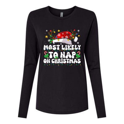 Funny Family Christmas Most Likely To Nap On Christmas Womens Cotton Relaxed Long Sleeve T-Shirt