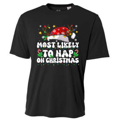 Funny Family Christmas Most Likely To Nap On Christmas Cooling Performance Crew T-Shirt