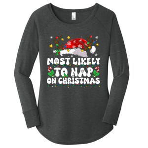 Funny Family Christmas Most Likely To Nap On Christmas Women's Perfect Tri Tunic Long Sleeve Shirt