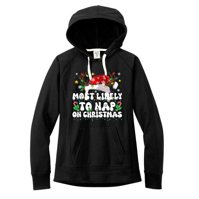 Funny Family Christmas Most Likely To Nap On Christmas Women's Fleece Hoodie