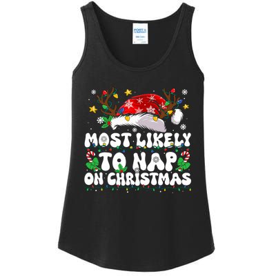 Funny Family Christmas Most Likely To Nap On Christmas Ladies Essential Tank