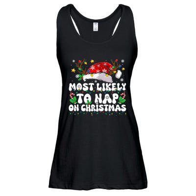 Funny Family Christmas Most Likely To Nap On Christmas Ladies Essential Flowy Tank