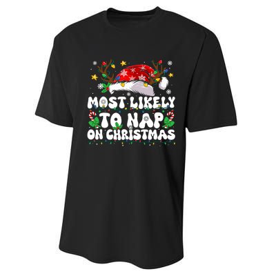 Funny Family Christmas Most Likely To Nap On Christmas Performance Sprint T-Shirt