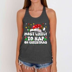 Funny Family Christmas Most Likely To Nap On Christmas Women's Knotted Racerback Tank