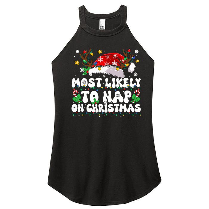 Funny Family Christmas Most Likely To Nap On Christmas Women's Perfect Tri Rocker Tank