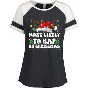 Funny Family Christmas Most Likely To Nap On Christmas Enza Ladies Jersey Colorblock Tee