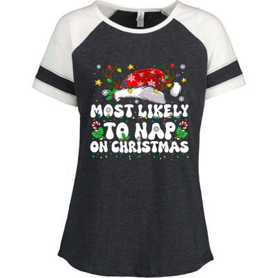 Funny Family Christmas Most Likely To Nap On Christmas Enza Ladies Jersey Colorblock Tee