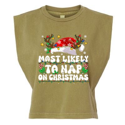 Funny Family Christmas Most Likely To Nap On Christmas Garment-Dyed Women's Muscle Tee