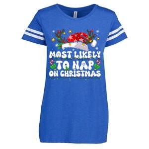 Funny Family Christmas Most Likely To Nap On Christmas Enza Ladies Jersey Football T-Shirt