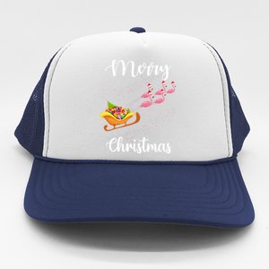 Funny Flamingo Christmas Pink Flamingos Sleigh Snow Santa Gift Trucker Hat