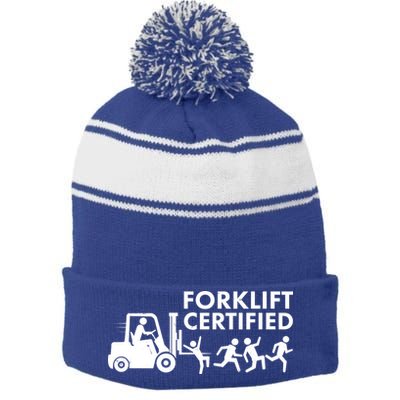 Funny Forklift Certified Stripe Pom Pom Beanie