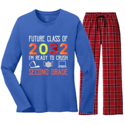 Funny Future Class Of 2032 Im Ready To Crush Second Grade Cool Gift Women's Long Sleeve Flannel Pajama Set 