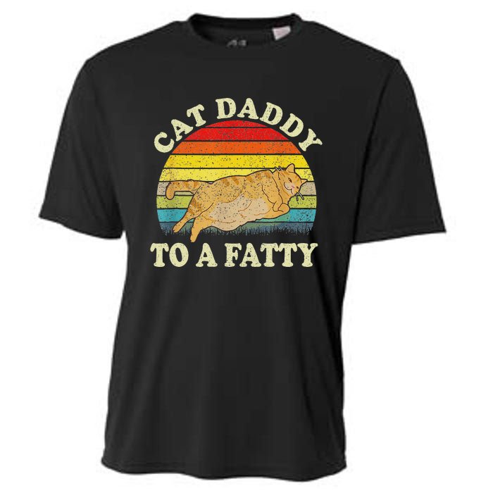 Funny Fat Chonk Dad Cat Daddy To A Fatty Retro Cat Dad Cooling Performance Crew T-Shirt