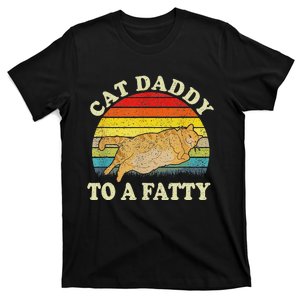 Funny Fat Chonk Dad Cat Daddy To A Fatty Retro Cat Dad T-Shirt