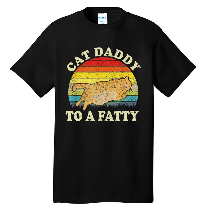 Funny Fat Chonk Dad Cat Daddy To A Fatty Retro Cat Dad Tall T-Shirt