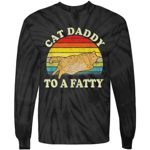 Funny Fat Chonk Dad Cat Daddy To A Fatty Retro Cat Dad Tie-Dye Long Sleeve Shirt