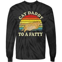 Funny Fat Chonk Dad Cat Daddy To A Fatty Retro Cat Dad Tie-Dye Long Sleeve Shirt