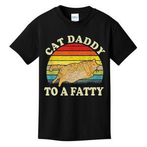 Funny Fat Chonk Dad Cat Daddy To A Fatty Retro Cat Dad Kids T-Shirt