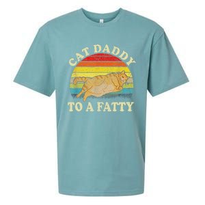 Funny Fat Chonk Dad Cat Daddy To A Fatty Retro Cat Dad Sueded Cloud Jersey T-Shirt