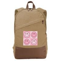 Funny Face Checkered Pattern Smile Face Meme Trendy Cotton Canvas Backpack