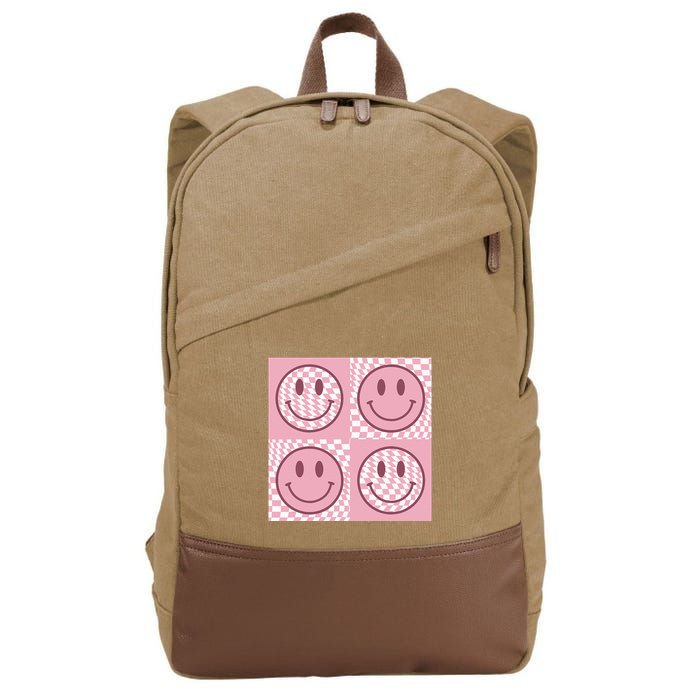Funny Face Checkered Pattern Smile Face Meme Trendy Cotton Canvas Backpack