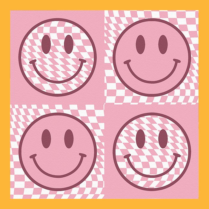 Funny Face Checkered Pattern Smile Face Meme Trendy Pom Pom 12in Knit Beanie
