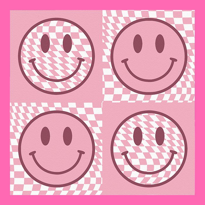 Funny Face Checkered Pattern Smile Face Meme Trendy Stripe Pom Pom Beanie